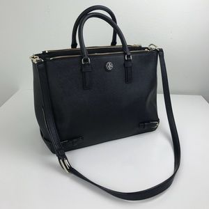 Black Tory Burch Double Zip Robinson Tote 14x9x4